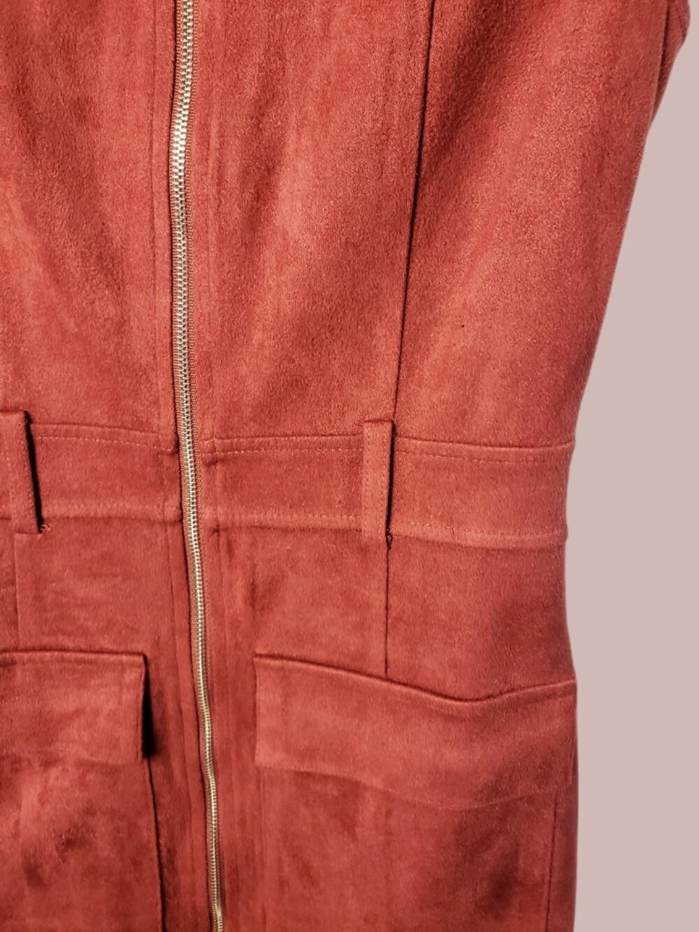 Privy Womens Sleeveless Suede Zip-Up Vest Dress W/Pockets Red Rust Small - Picture 10 of 12